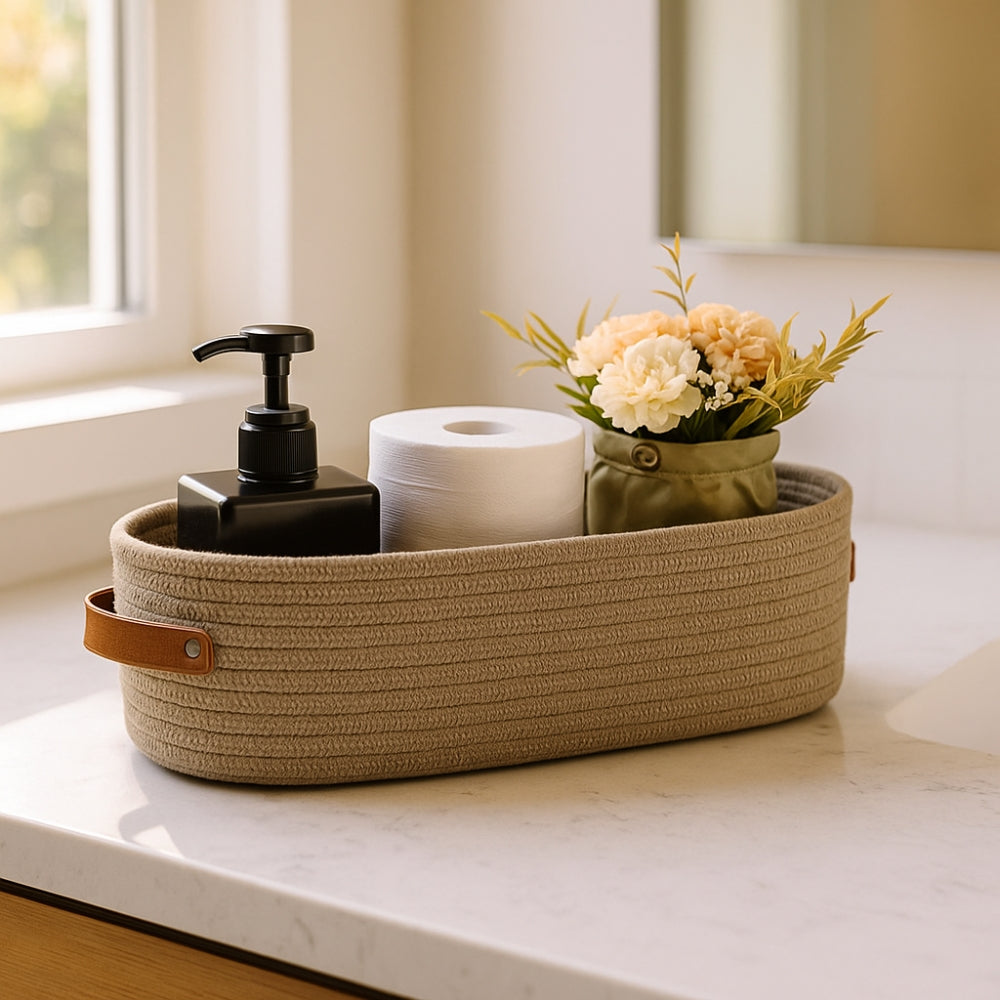 Woven Storage Basket with Handles, Bathroom and Shelf Organizer — product view 1