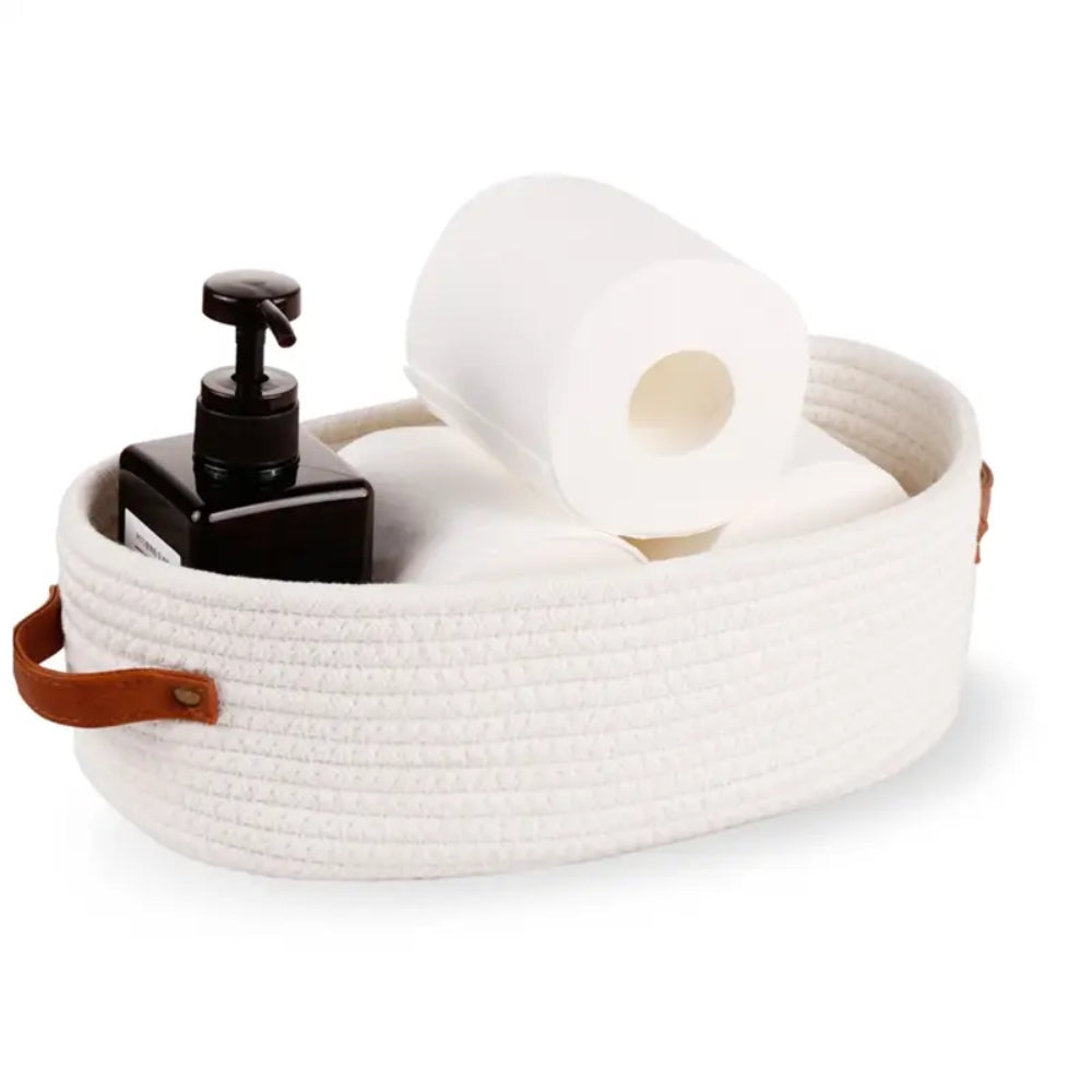 Woven Storage Basket with Handles, Bathroom and Shelf Organizer — product view 3