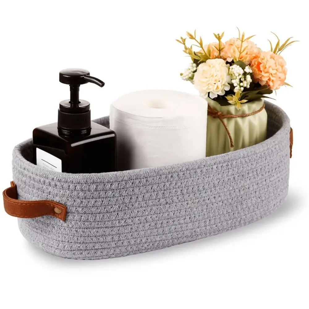 Woven Storage Basket with Handles, Bathroom and Shelf Organizer — product view 2