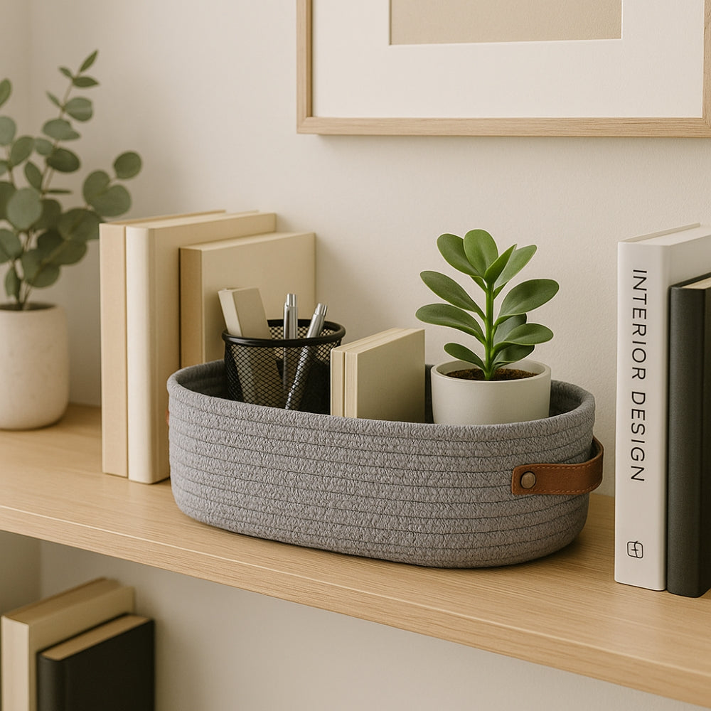 Woven Storage Basket with Handles, Bathroom and Shelf Organizer — product view 5