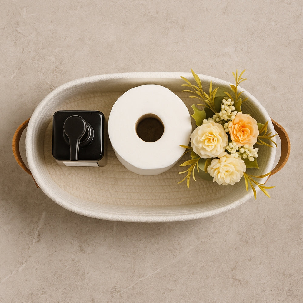 Woven Storage Basket with Handles, Bathroom and Shelf Organizer — product view 4