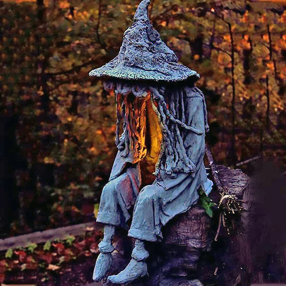 Solar Witch Garden Statue with LED Lantern, 8.6-Inch - product view 5