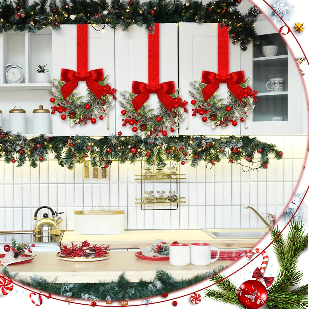 Mini Christmas Wreaths with Red Bows & Pinecones, Set of 6 - product view 1