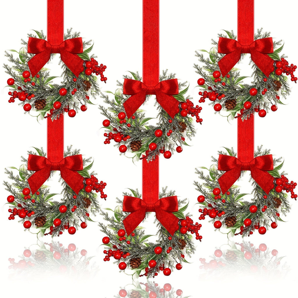 Mini Christmas Wreaths with Red Bows & Pinecones, Set of 6 - product view 7