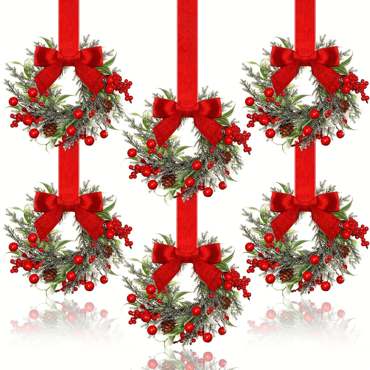 Mini Christmas Wreaths with Red Bows & Pinecones, Set of 6 - product view 7