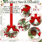 Mini Christmas Wreaths with Red Bows & Pinecones, Set of 6 - product view 3