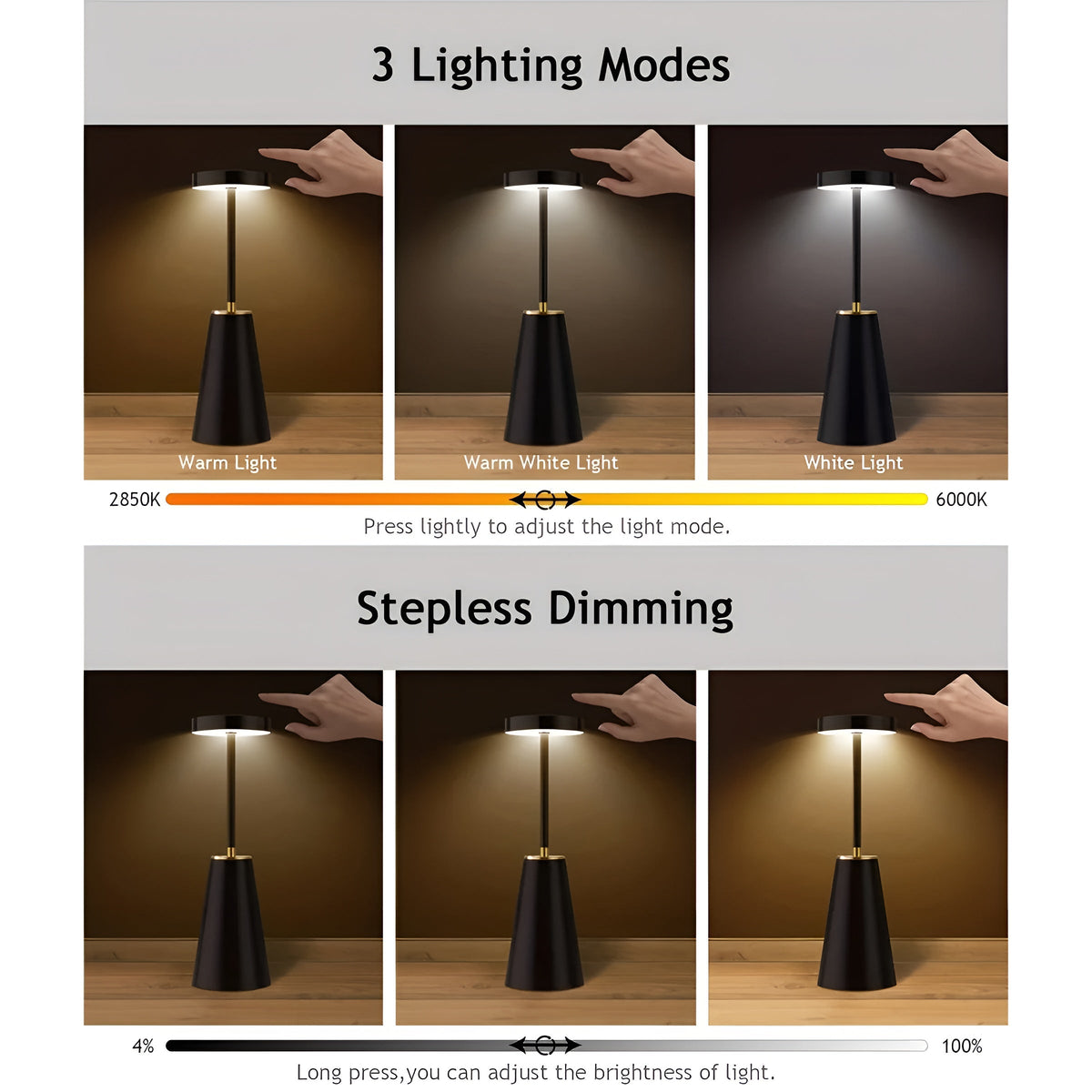 Slim Rechargeable Table Lamp, 3-Color Touch-Dimmable LED Light - product view 3