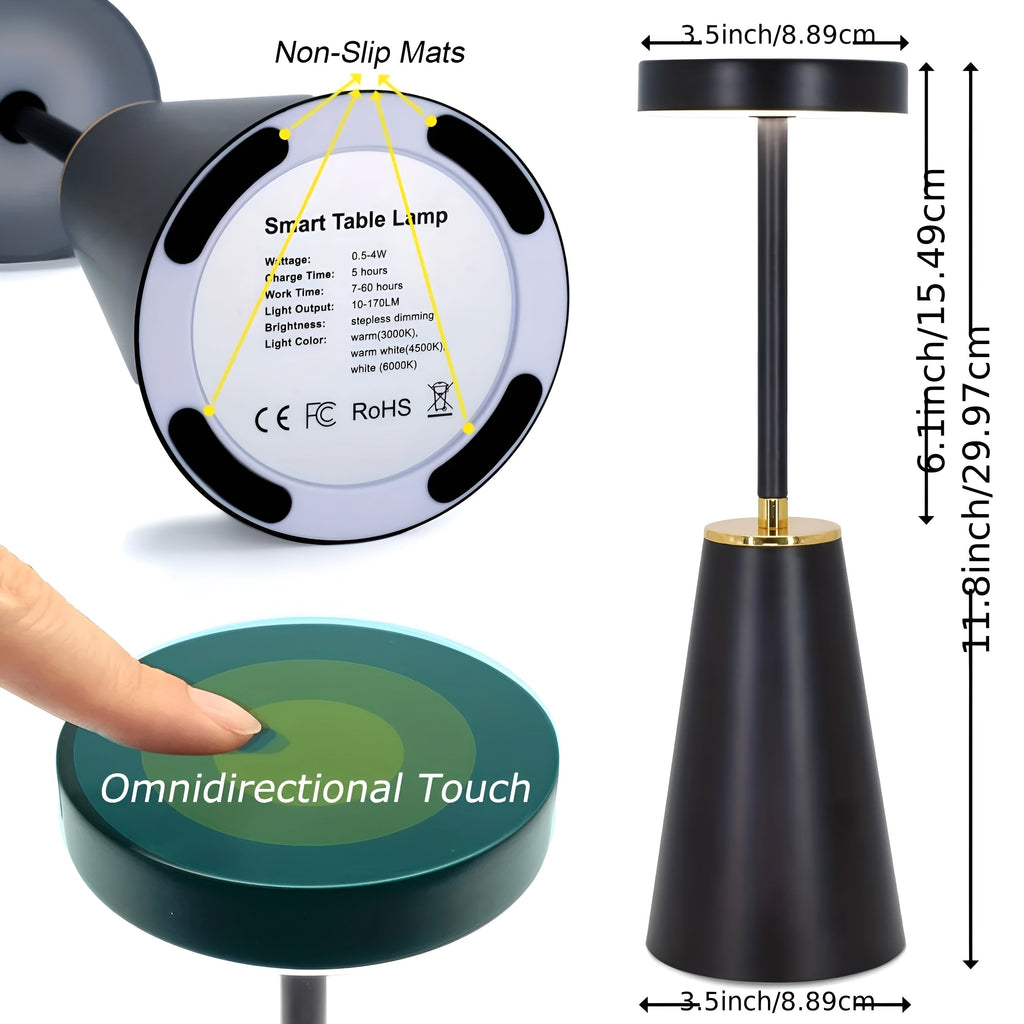 Slim Rechargeable Table Lamp, 3-Color Touch-Dimmable LED Light - product view 7