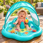 Inflatable baby water play mat with sun canopy