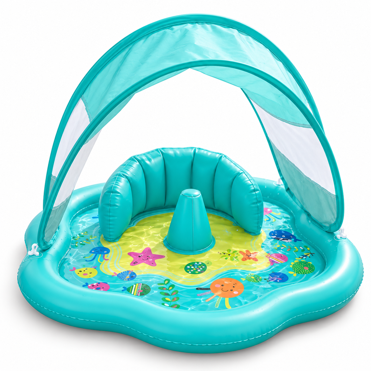 Inflatable baby water play mat with sun canopy