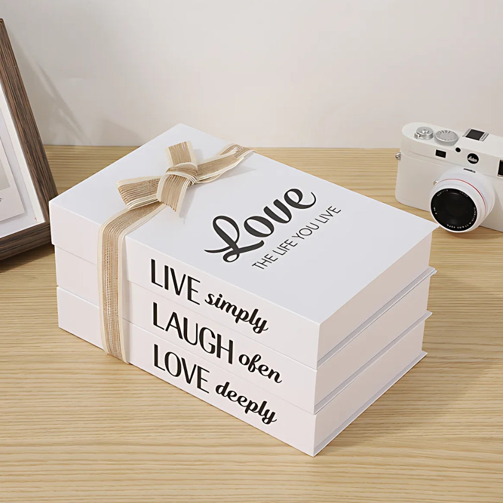 Rustic Decorative Book Stack, White Faux Books with Twine — product view 3