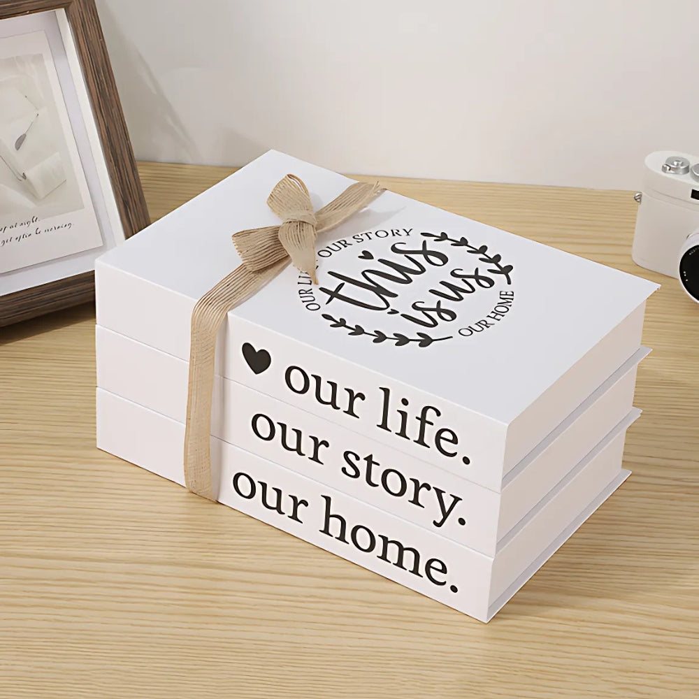Rustic Decorative Book Stack, White Faux Books with Twine — product view 6