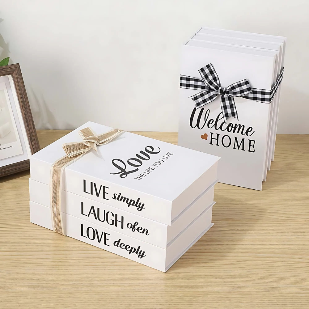 Rustic Decorative Book Stack, White Faux Books with Twine — product view 2