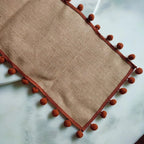 Jute Table Runner with Orange Pom-Poms, Boho Dining Table Decor — product view 7