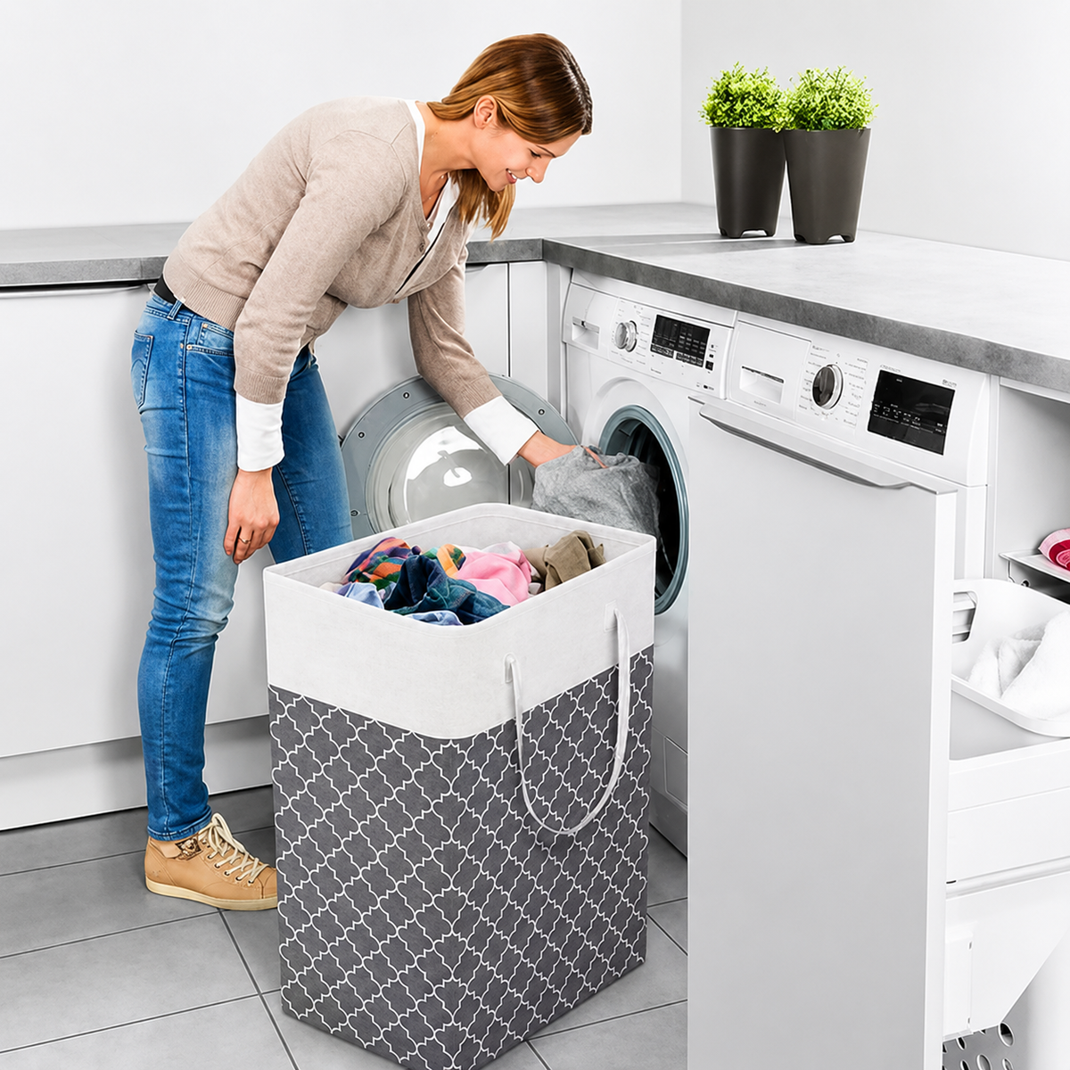 75L waterproof collapsible laundry basket with handles