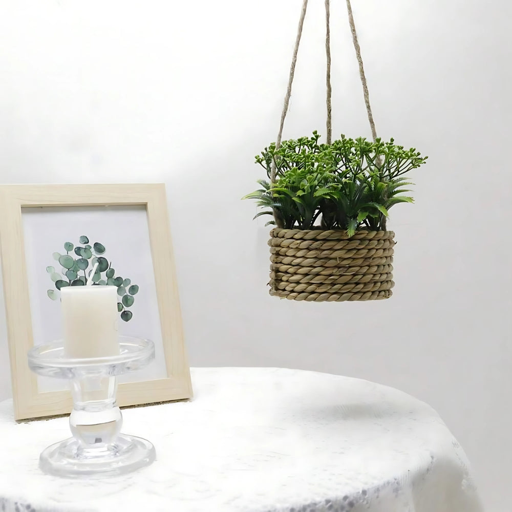 Hanging Artificial Plant in Woven Basket, Faux Eucalyptus or Rosemary — product view 11
