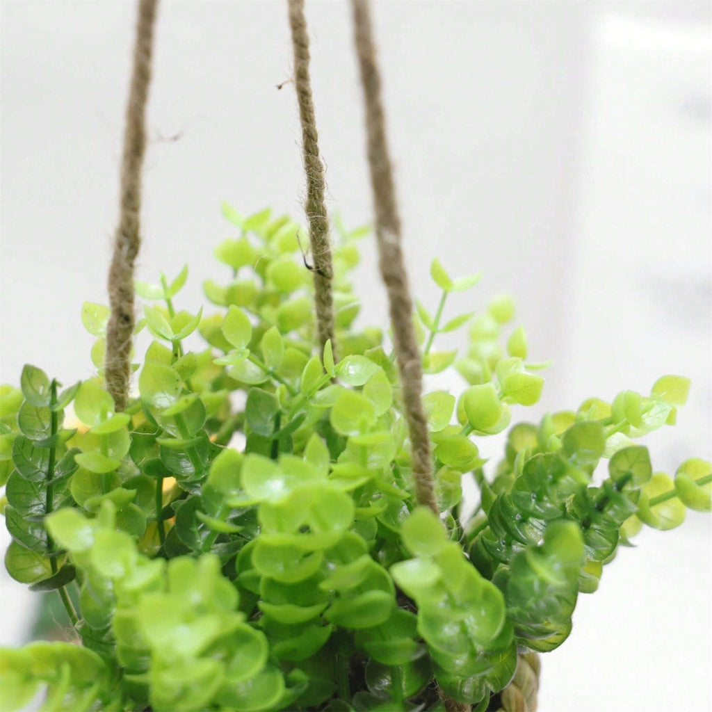 Hanging Artificial Plant in Woven Basket, Faux Eucalyptus or Rosemary — product view 5