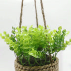 Hanging Artificial Plant in Woven Basket, Faux Eucalyptus or Rosemary — product view 7
