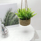 Hanging Artificial Plant in Woven Basket, Faux Eucalyptus or Rosemary — product view 10