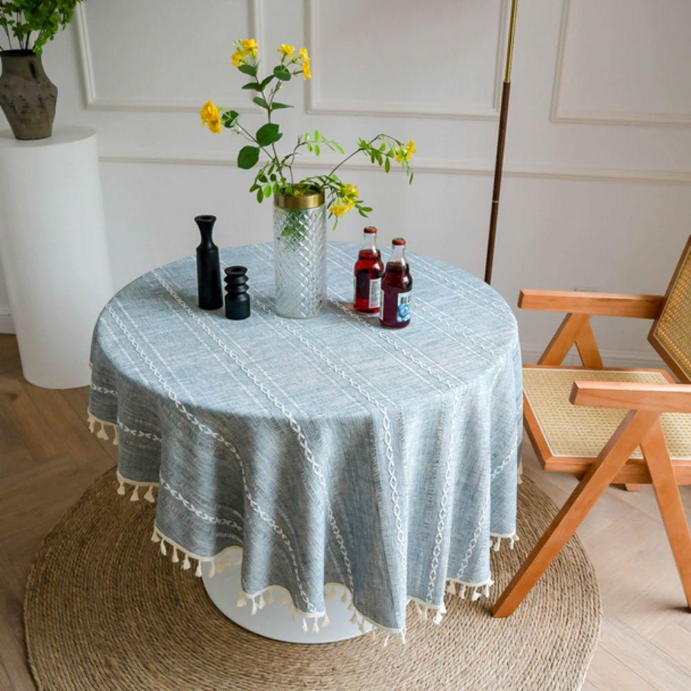 Leaf Embroidered Round Tablecloth, 55-Inch Dining Table Cover — product view 10