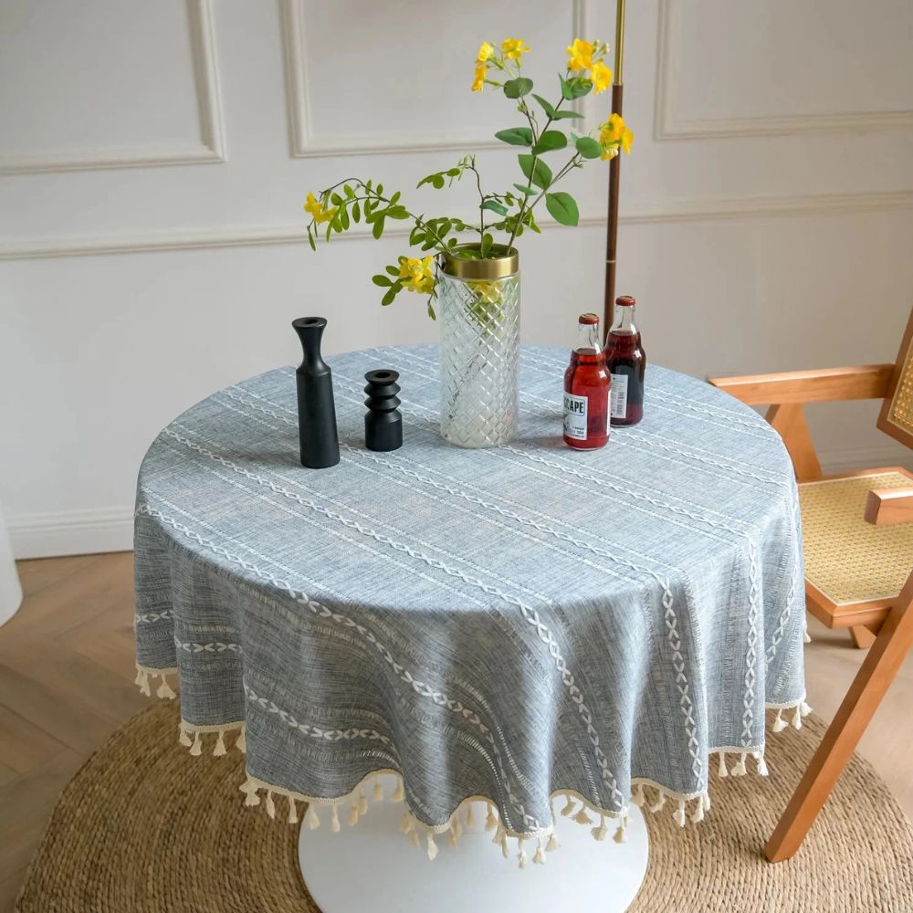 Leaf Embroidered Round Tablecloth, 55-Inch Dining Table Cover — product view 3