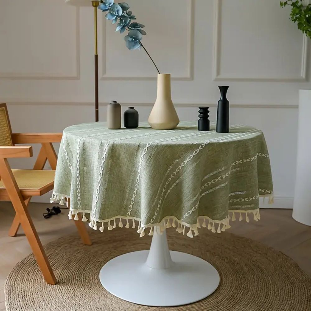 Leaf Embroidered Round Tablecloth, 55-Inch Dining Table Cover — product view 7