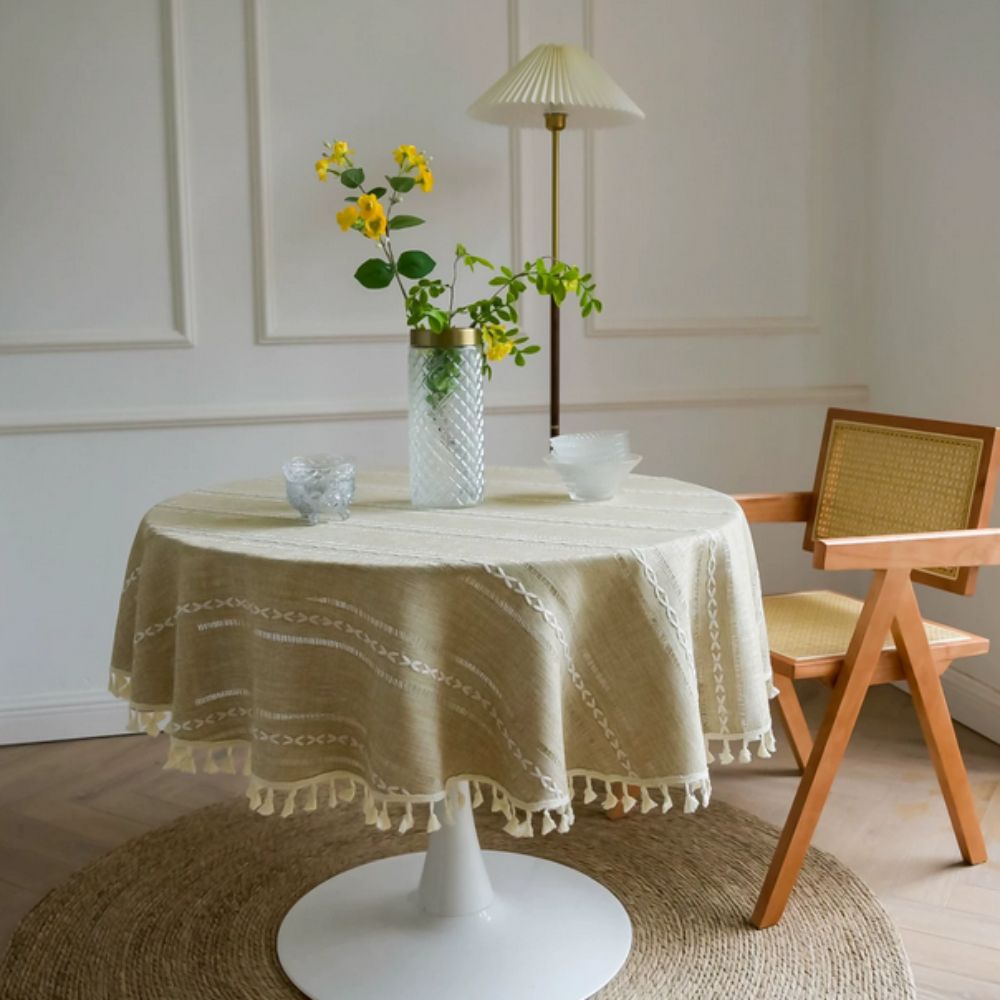 Leaf Embroidered Round Tablecloth, 55-Inch Dining Table Cover — product view 8