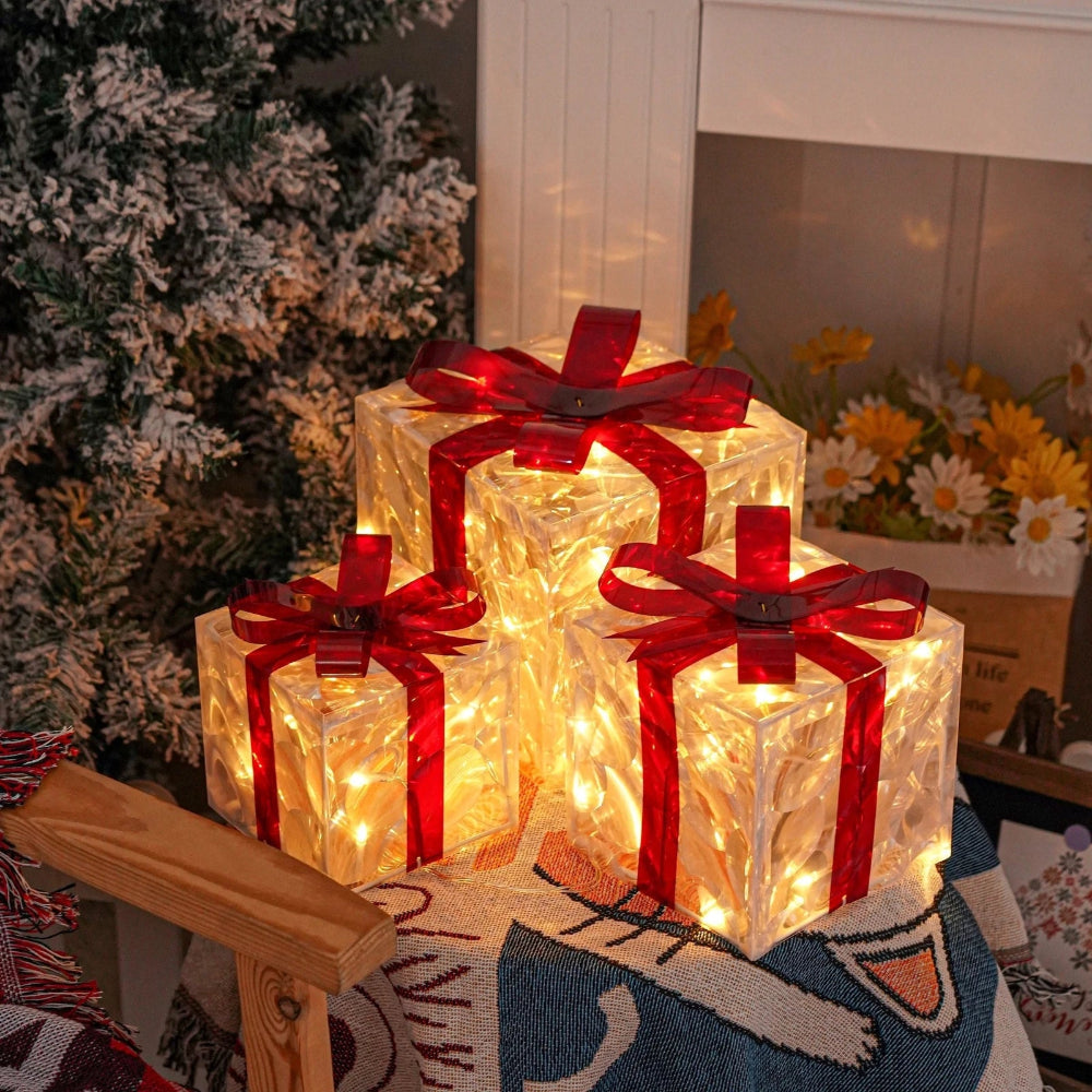 LED Christmas Gift Box Lights, Battery-Powered Set of 3 - Model 2, 3 Pieces Set