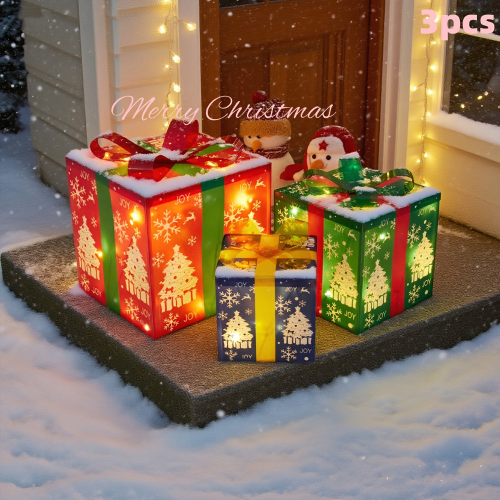 LED Christmas Gift Box Lights, Battery-Powered Set of 3 - product view 6
