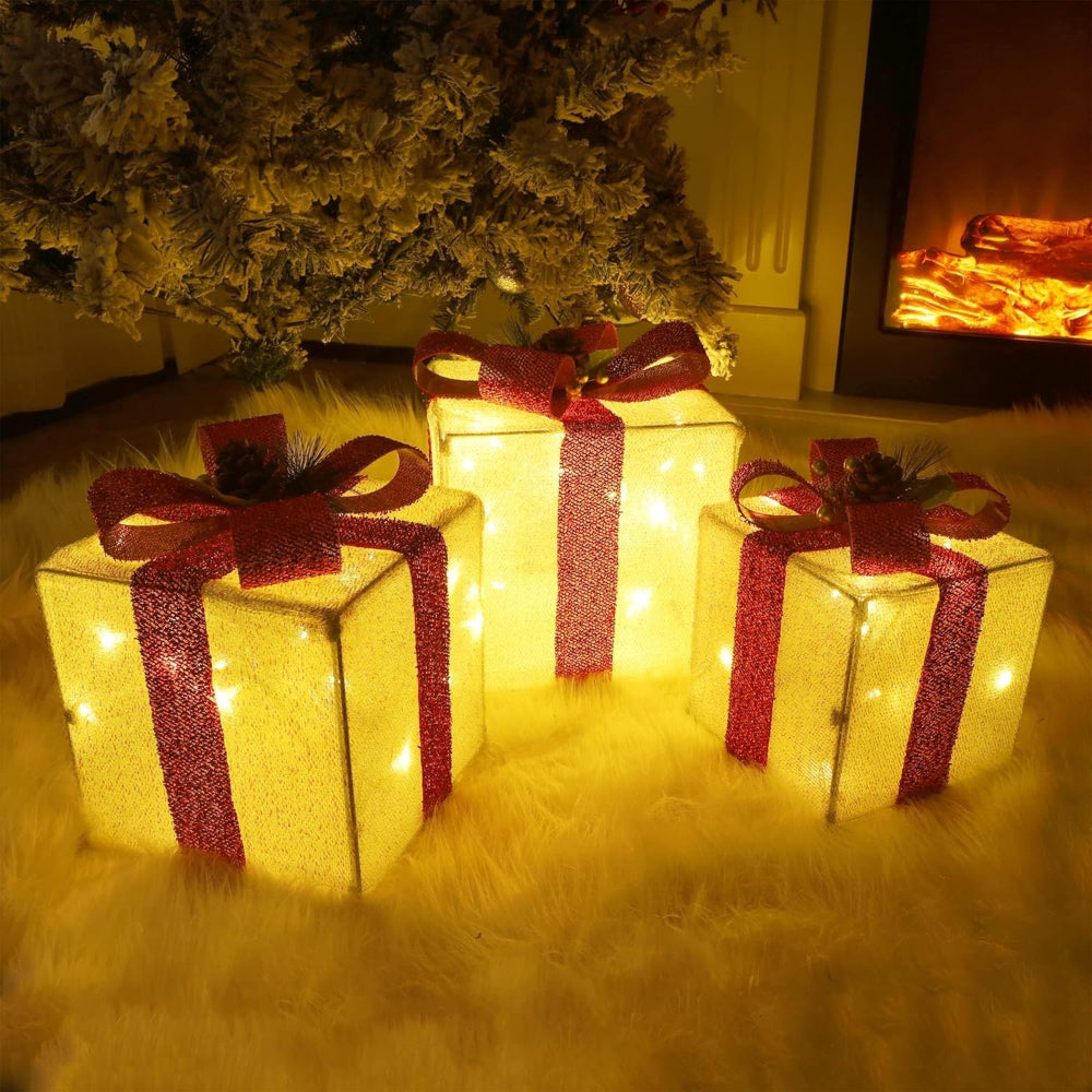LED Christmas Gift Box Lights, Battery-Powered Set of 3 - Model 4, 3 Pieces Set