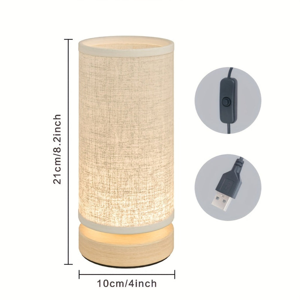 Wooden Bedside Table Lamp, USB LED Light with Fabric Shade - product view 7