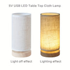 Wooden Bedside Table Lamp, USB LED Light with Fabric Shade - product view 8
