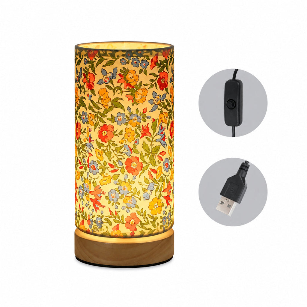 Wooden Bedside Table Lamp, USB LED Light with Fabric Shade - product view 6