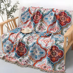 Moroccan Mosaic Cotton Throw Blanket, Reversible Tassel Fringe — product view 2