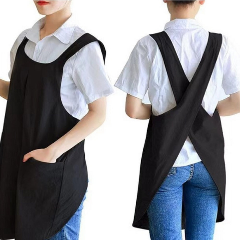 Japanese Cross-Back Apron — Black