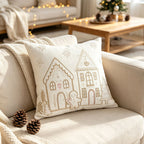 Embroidered Gingerbread House Christmas Pillow Cover, Square or Lumbar - product view 7