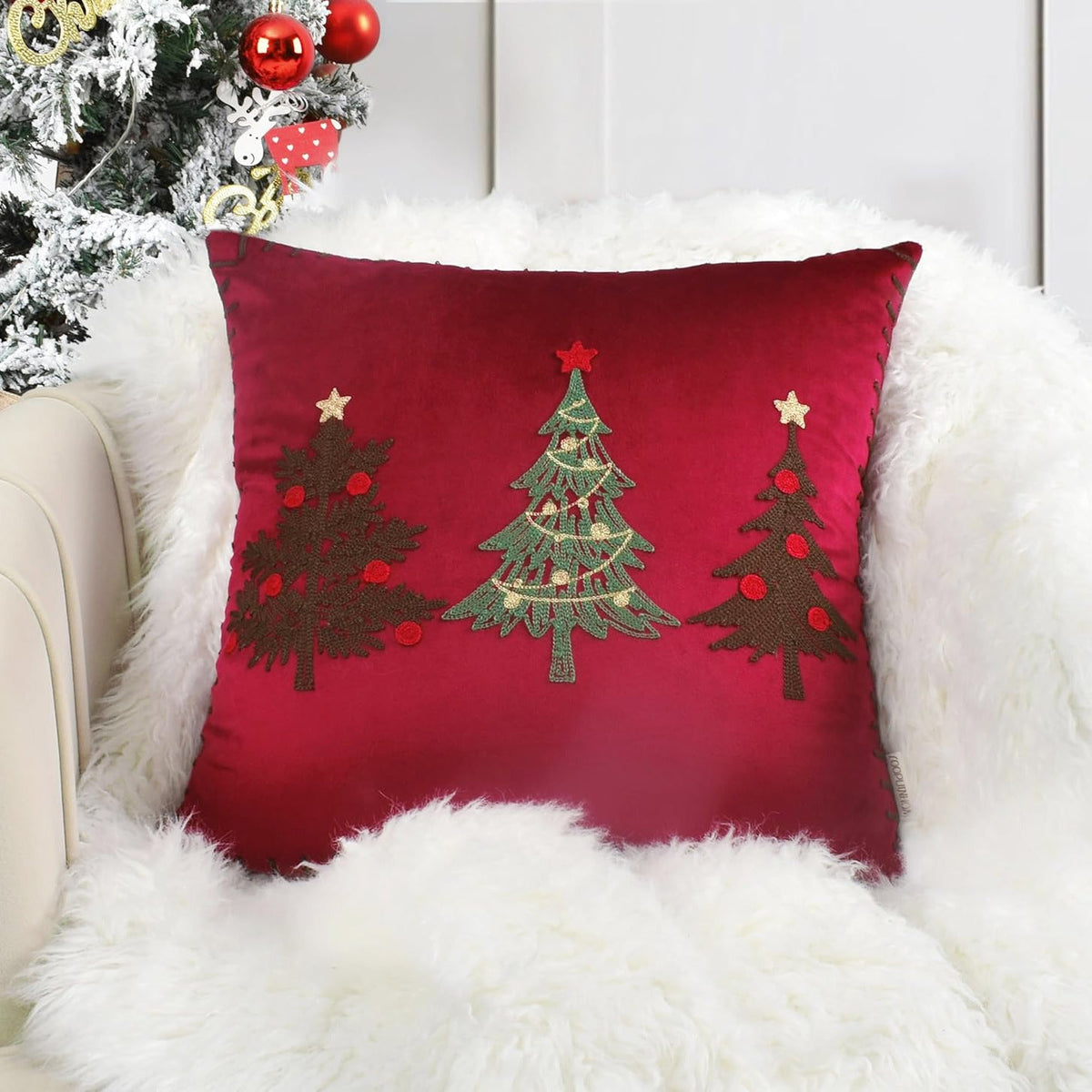 Embroidered Christmas Tree Pillow Cover, 17.72 × 17.72 Inches - product view 6