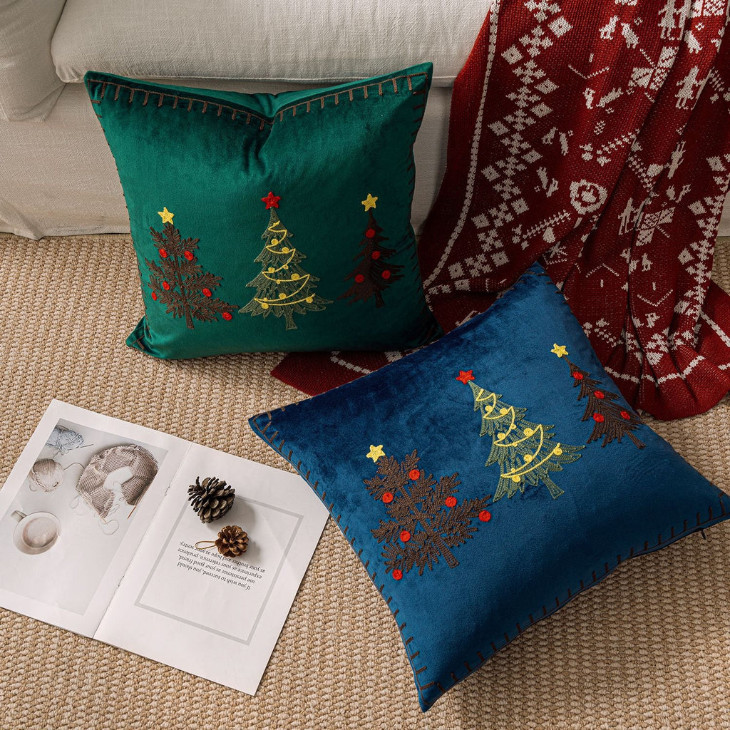 Embroidered Christmas Tree Pillow Cover, 17.72 × 17.72 Inches - product view 2