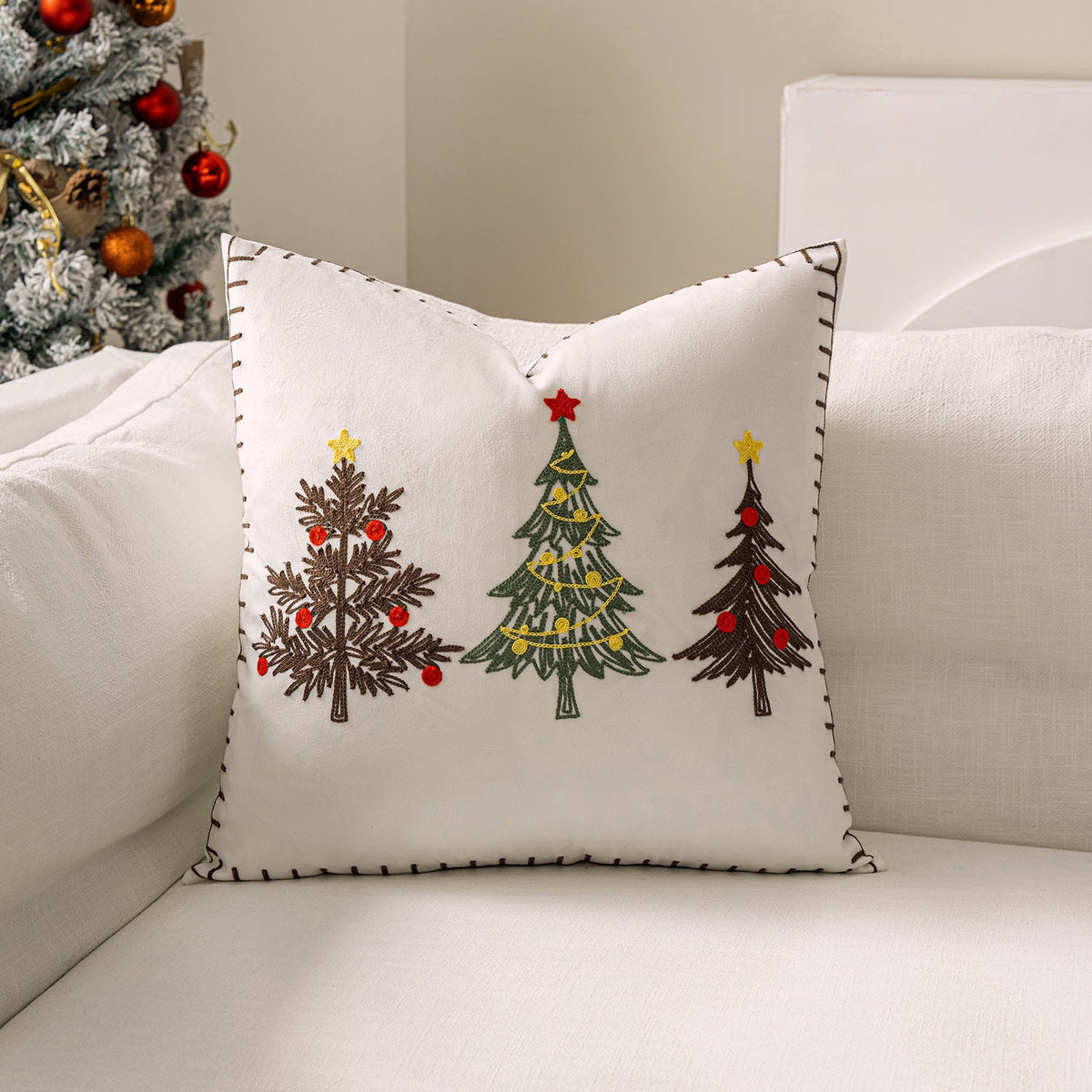 Embroidered Christmas Tree Pillow Cover, 17.72 × 17.72 Inches - product view 7