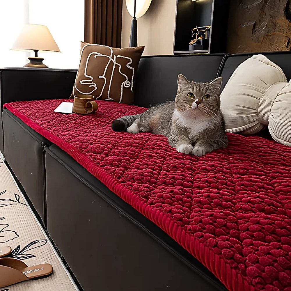 Quilted Sofa Cover — Deep Red