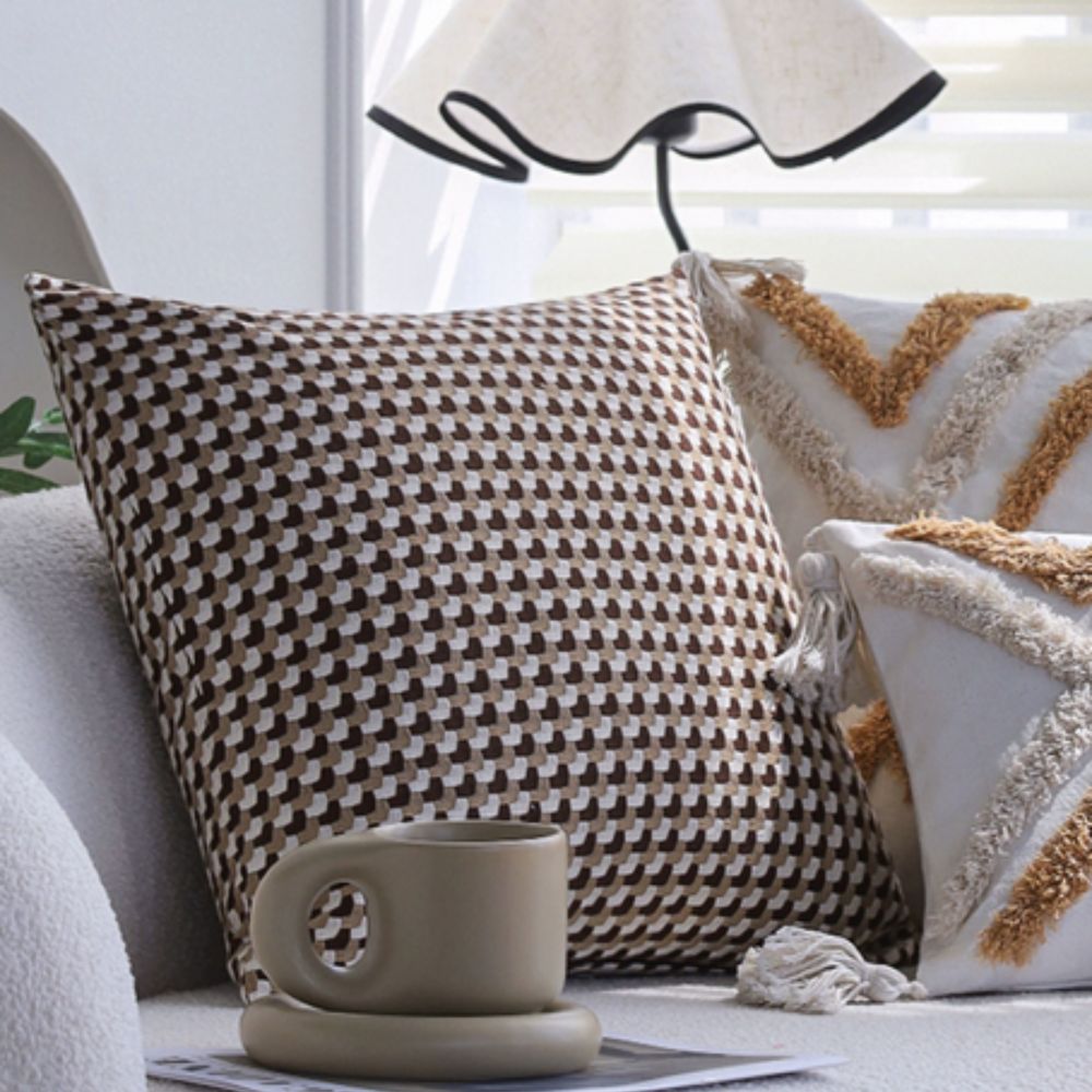 Textured Check Throw Pillow Cover, Microfiber Woven Cushion Cover — product view 6