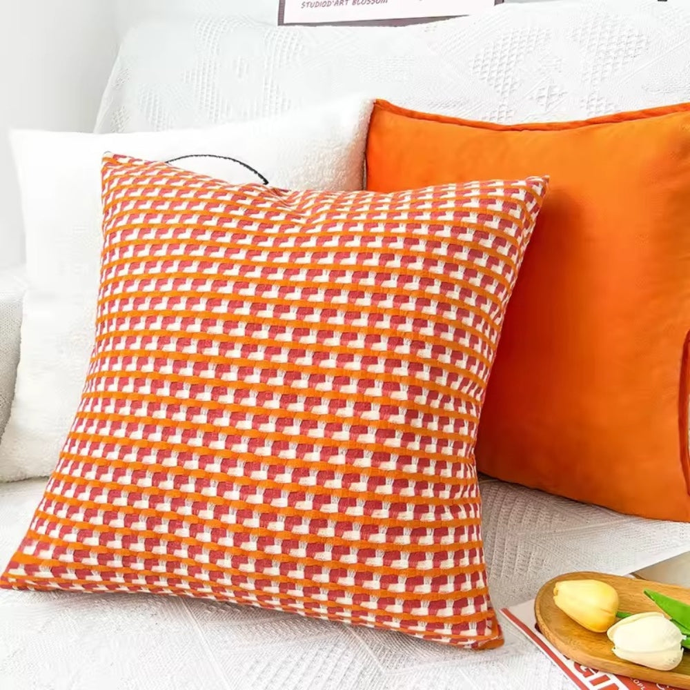 Textured Check Throw Pillow Cover, Microfiber Woven Cushion Cover — product view 2