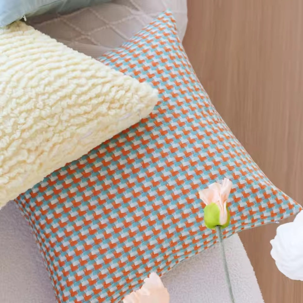 Textured Check Throw Pillow Cover, Microfiber Woven Cushion Cover — product view 3