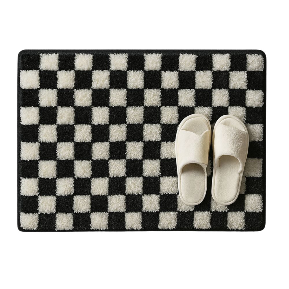 Checkered Bath Mat, Absorbent Non-Slip Microfiber Bathroom Rug — product view 4