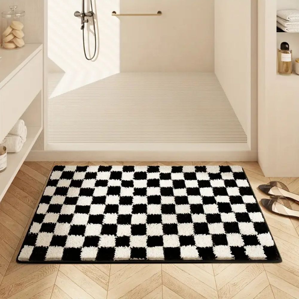 Checkered Bath Mat, Absorbent Non-Slip Microfiber Bathroom Rug — product view 2
