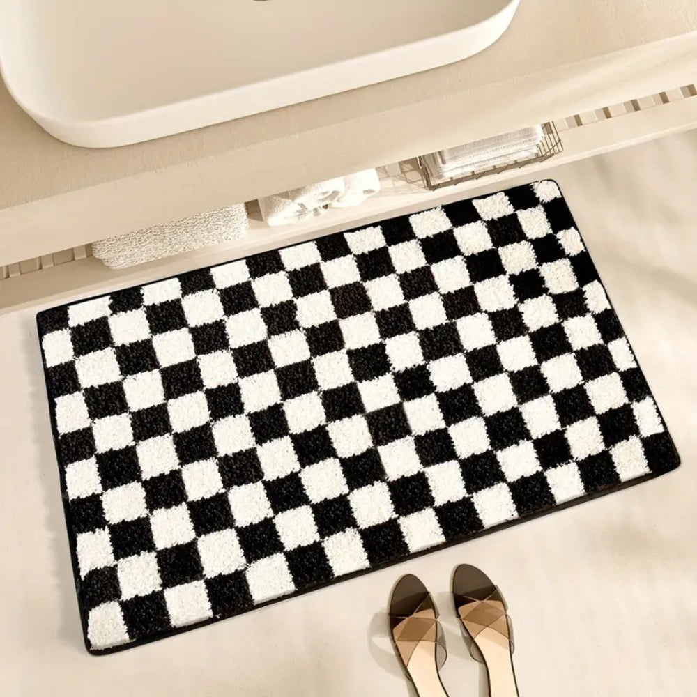 Checkered Bath Mat, Absorbent Non-Slip Microfiber Bathroom Rug — product view 5
