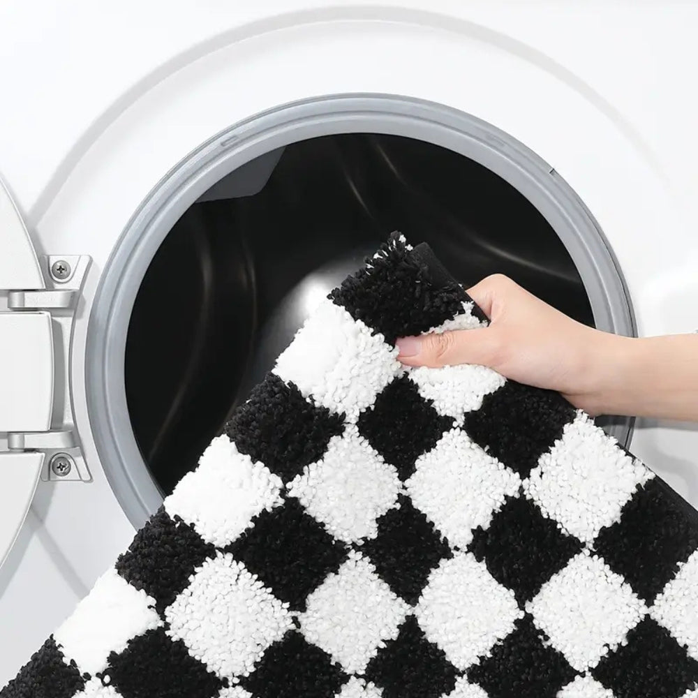 Checkered Bath Mat, Absorbent Non-Slip Microfiber Bathroom Rug — product view 6