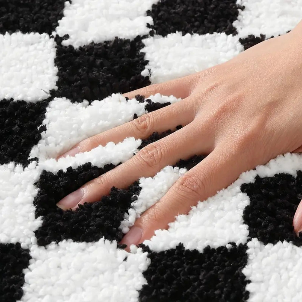 Checkered Bath Mat, Absorbent Non-Slip Microfiber Bathroom Rug — product view 7