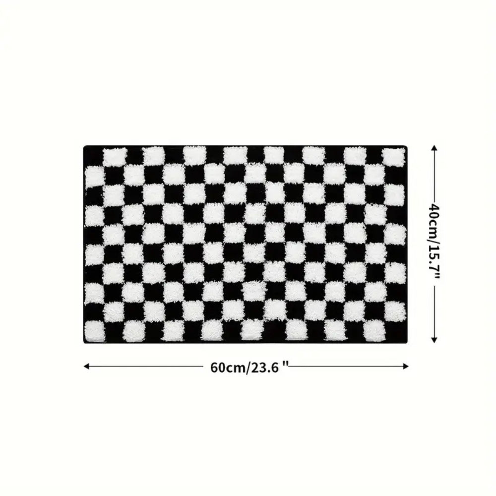 Checkered Bath Mat, Absorbent Non-Slip Microfiber Bathroom Rug — product view 1