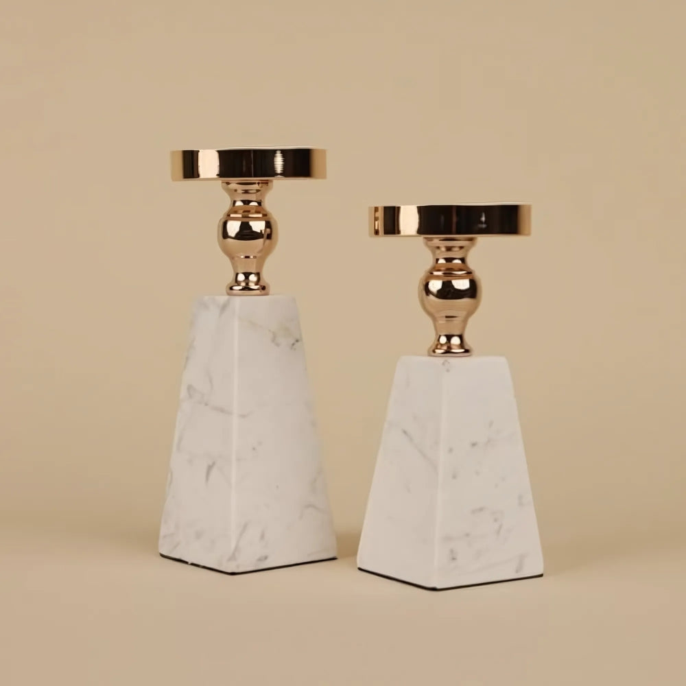 Marble Candle Holder with Gold Accent, Pyramid Table Centerpiece — product view 1